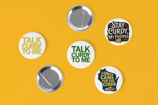 Get Curdy 4-Button Pack – 2.25” Wisconsin Cheese Curd Edition