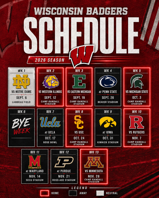 2026 Wisconsin Badgers Football Schedule Fridge Magnet - 6.7 x 8.7 Inch